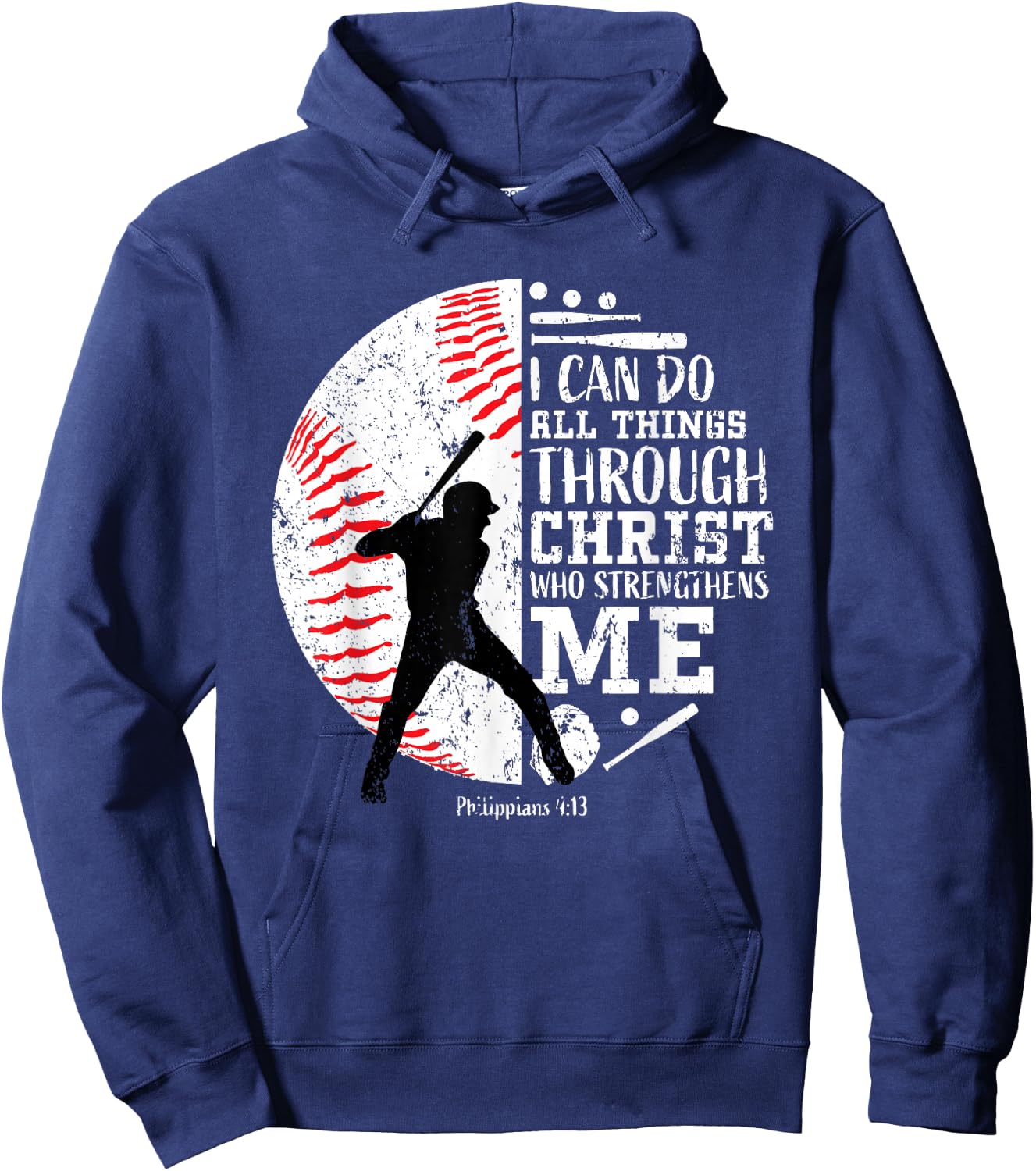 Philippians 4:13 Baseball Player Graphic With Bible Verse Hoodie - Hoodie | Navy