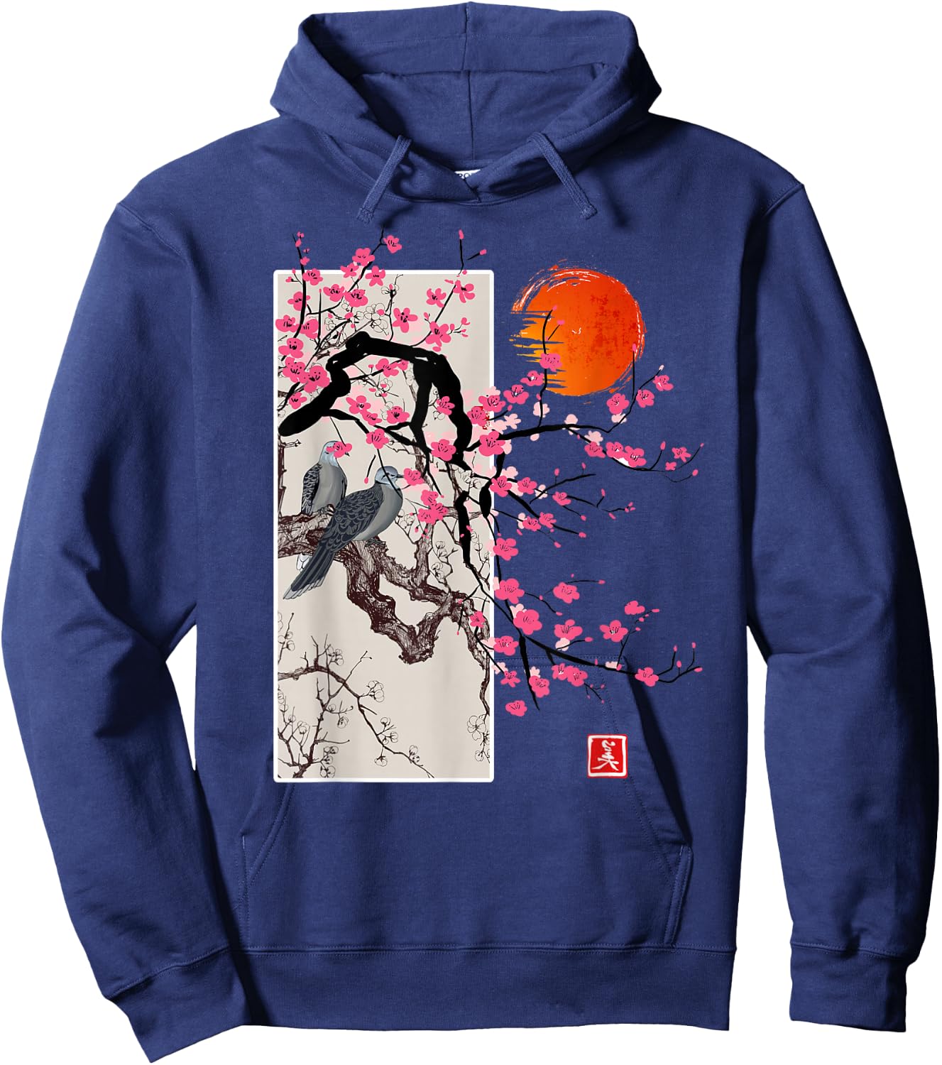 Vintage Sakura Blossom Japanese Cherry Scenery Gift Hoodie - Hoodie | Navy