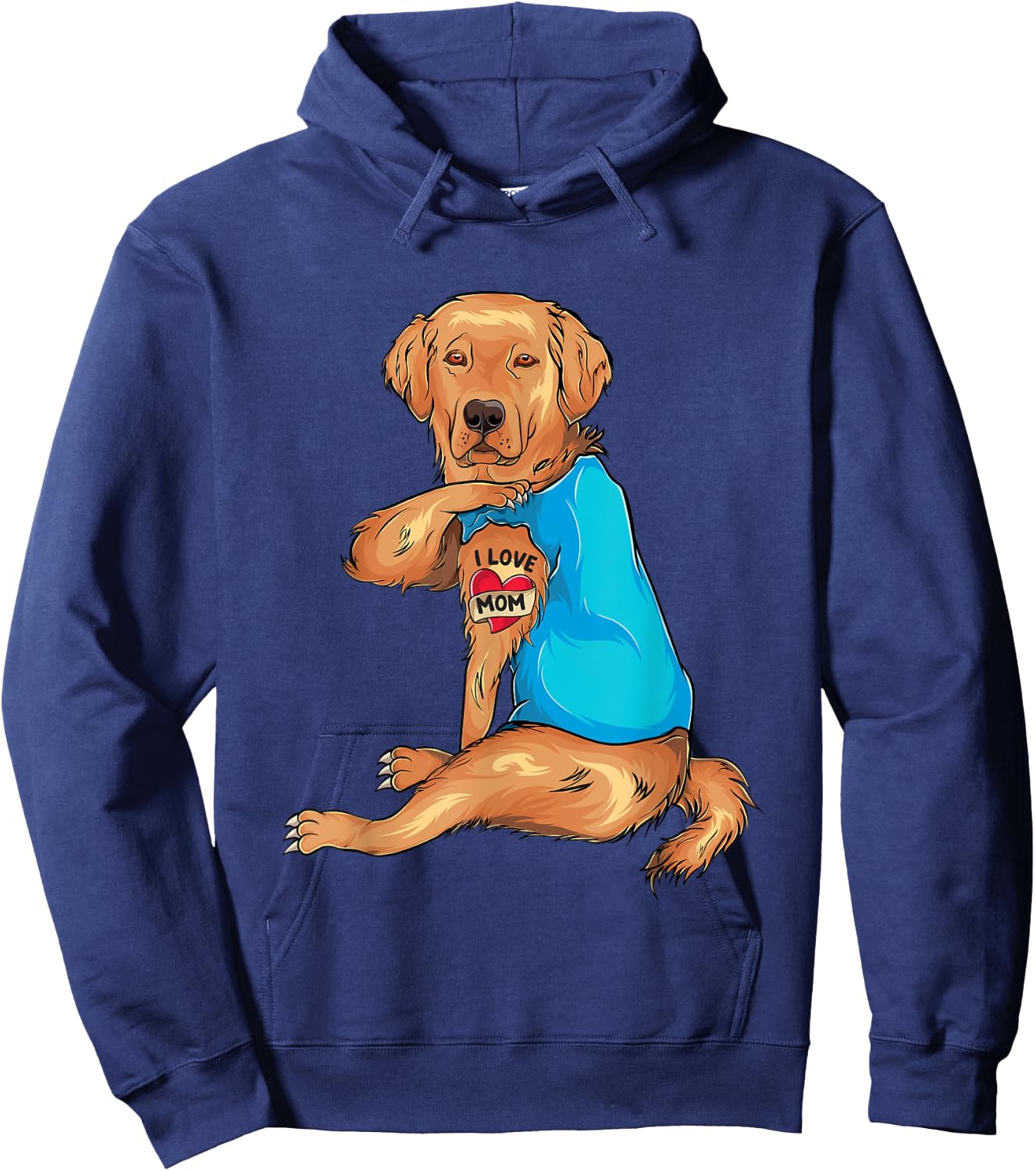Mother's Day Tattoo I Love Mom Golden Retriever Tattooed Hoodie - Hoodie | Navy