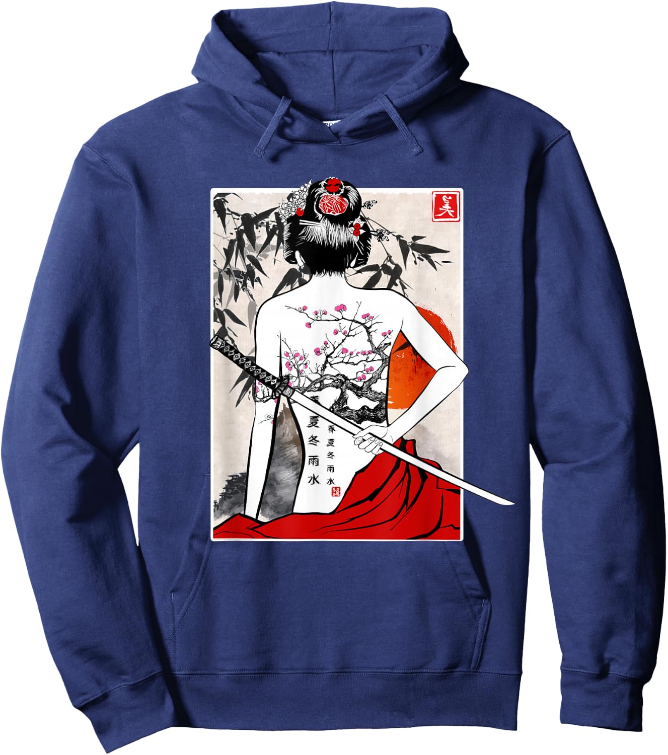 Japanese Samurai Culture Scenery Vintage Sakura Cherry Gift Hoodie - Hoodie | Navy