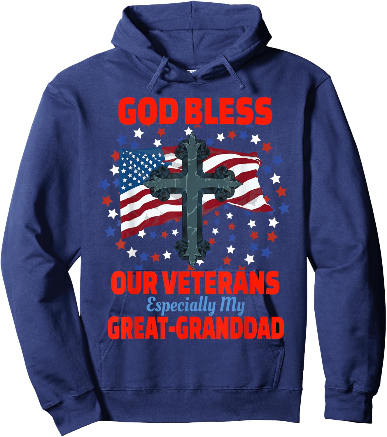 God Bless Veterans Day Appreciation Designs Black Modern Casual - Military Veteran Great-Granddad For Granddaughter Grandson Patriotic Veteran - Small Hoodie - Hoodie | Navy