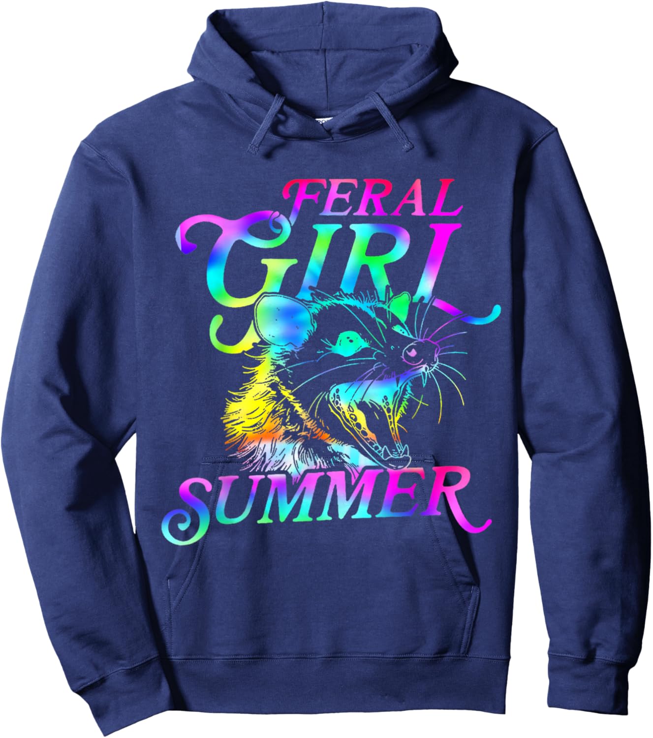 Feral Girl Summer Opossum Tie Dye Raccoon Vintage Hoodie - Hoodie | Navy