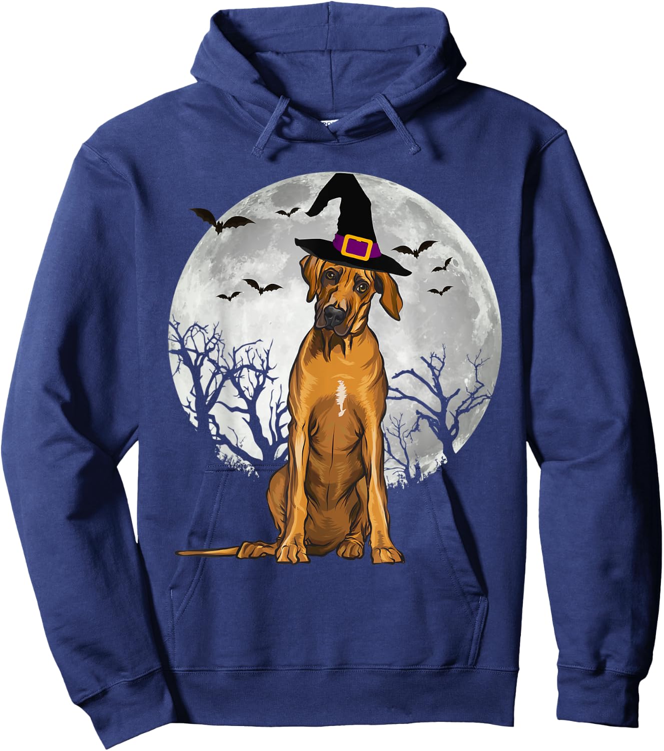 Scary Rhodesian Ridgeback Dog Witch Hat Halloween Women Hoodie - Hoodie | Navy