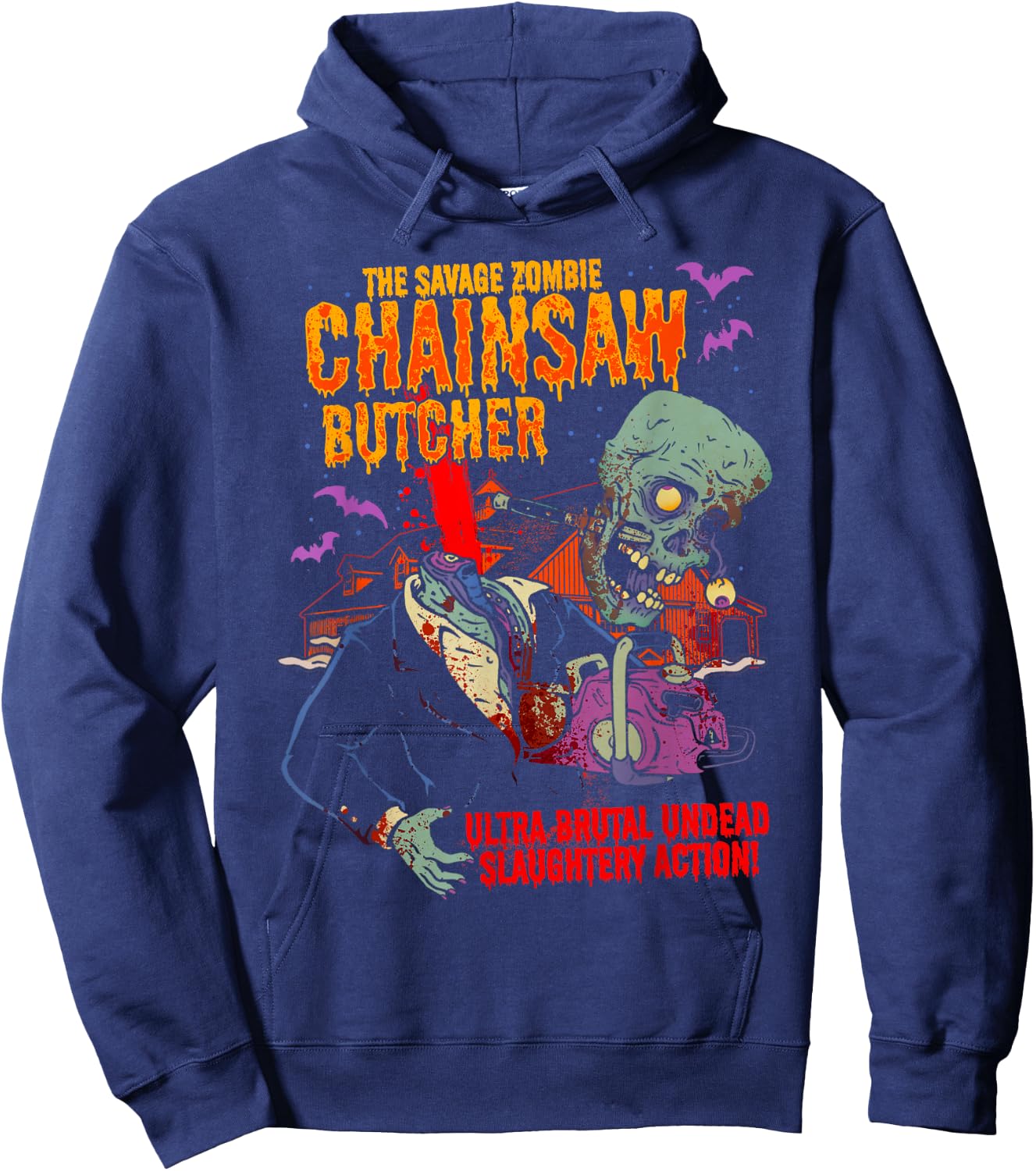 The Savage Zombie Chainsaw Butcher Horror Movie Hoodie - Hoodie | Navy