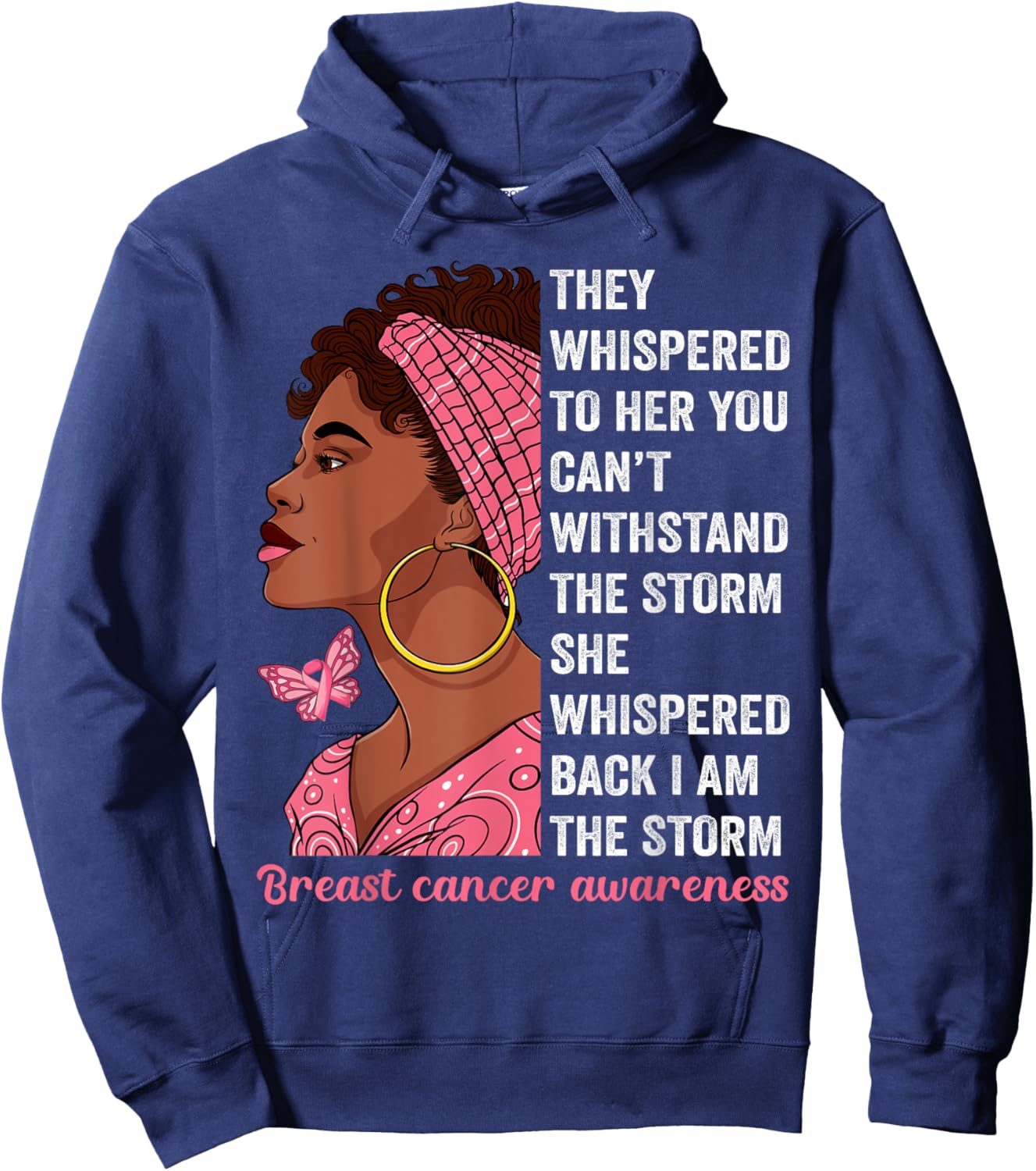 African American Breast Cancer Awareness Afro Black Women Hoodie - Hoodie | Navy