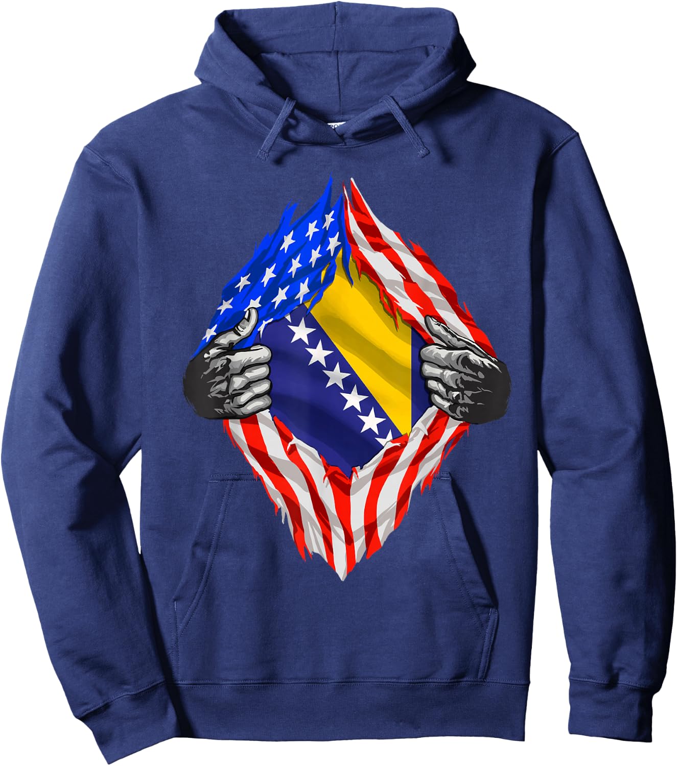 Bosnia Shirt Super USA Bosnian Flag Bosnian American Roots Hoodie - Hoodie | Navy