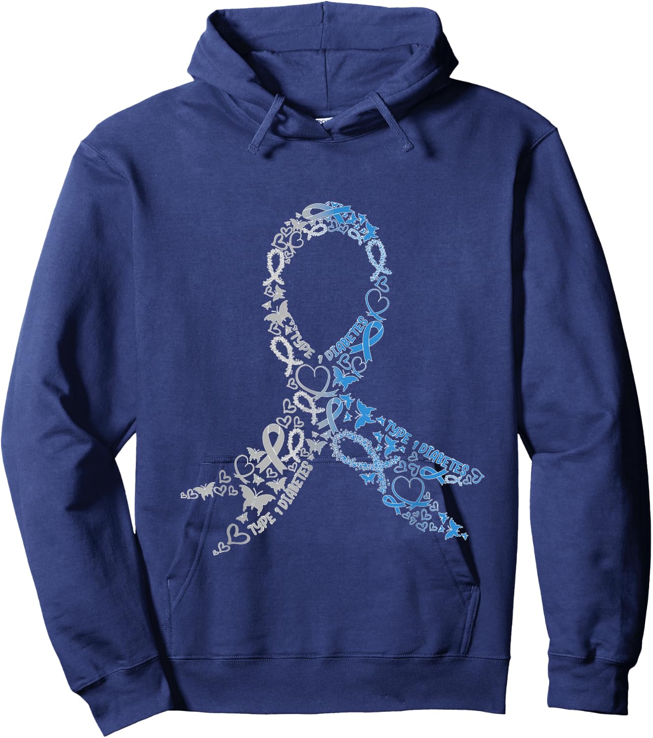 Type 1 Diabetes Ribbon Juvenile Diabetes Awareness Support Hoodie - Hoodie | Navy