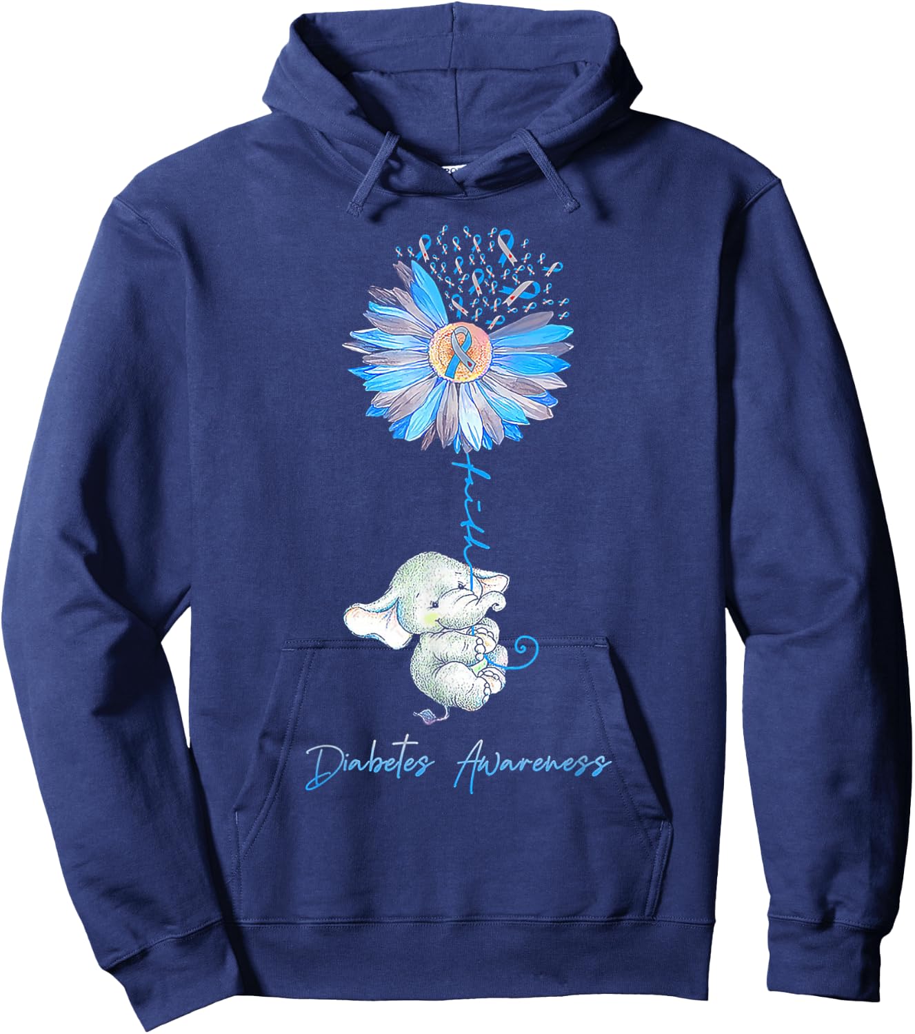 Faith Cute Elephants Sunflower Diabetes Awareness Hoodie - Hoodie | Navy