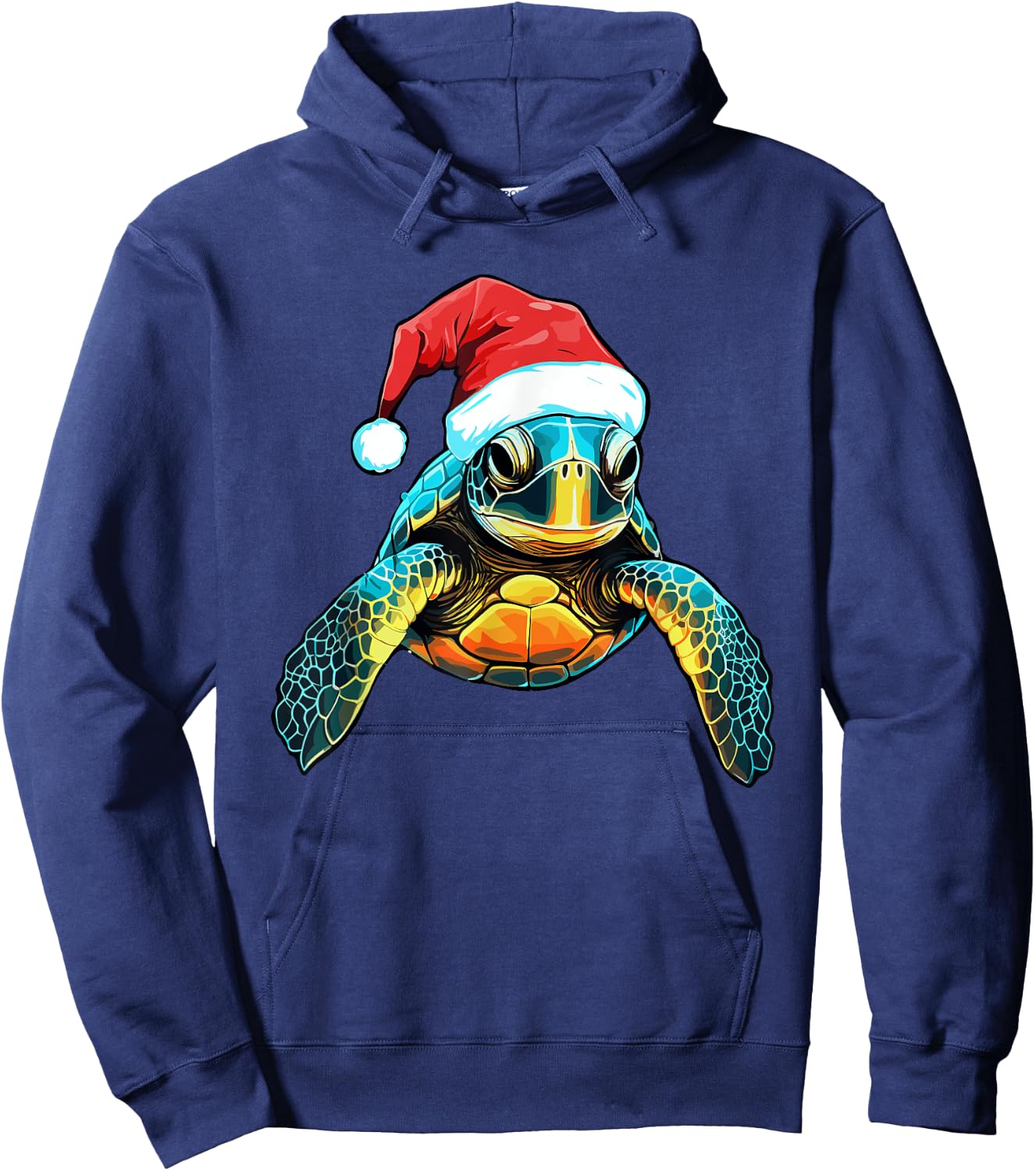 Cute Sea Turtle Christmas Santa Hat Xmas Pajama Hoodie - Hoodie | Navy