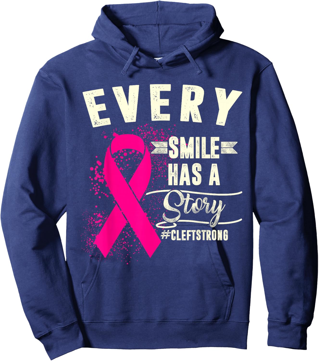 Cleft Lip And Palate Awareness Week Smile Strong Pink Ribbon Hoodie - Hoodie | Navy