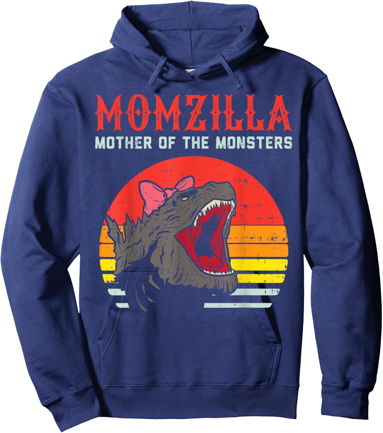 Momzilla Mother Of Monsters Ribbon Retro Mama Step Mom Gift Hoodie - Hoodie | Navy