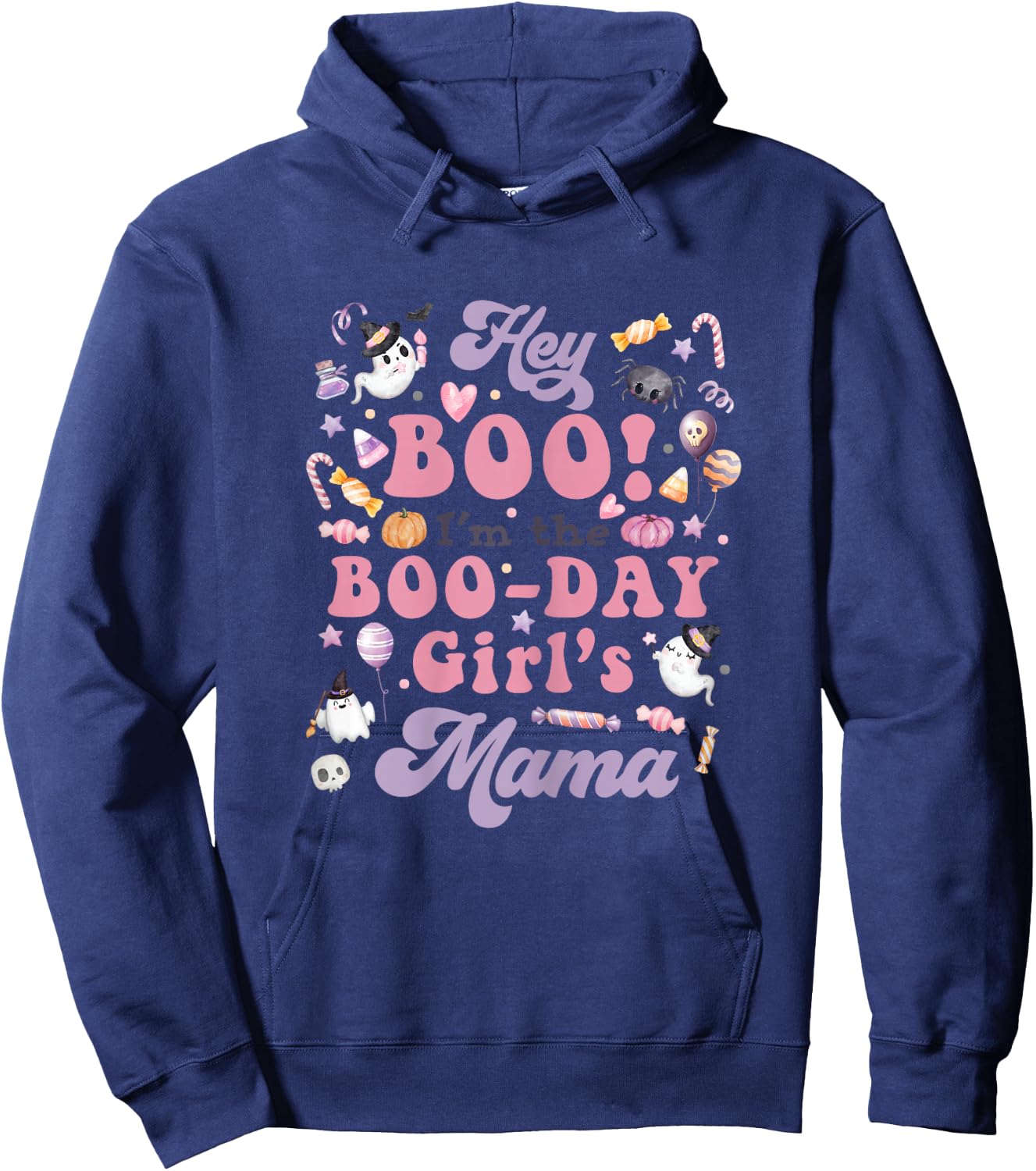 Mama of the Boo-Day Girl Hey Boo Halloween Birthday Matching Hoodie - Hoodie | Navy