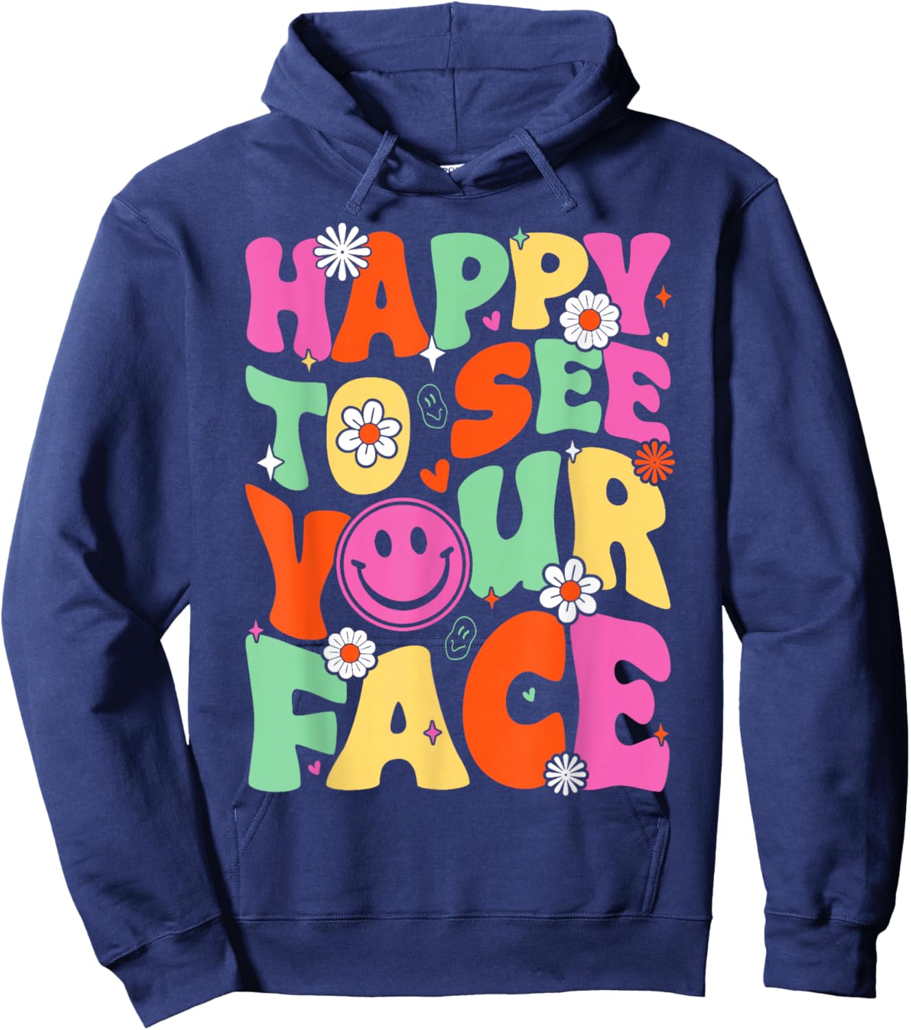 Retro Groovy Happy To See Your Face Back To School Teacher Women Girls Kids Hoodie - Hoodie | Navy