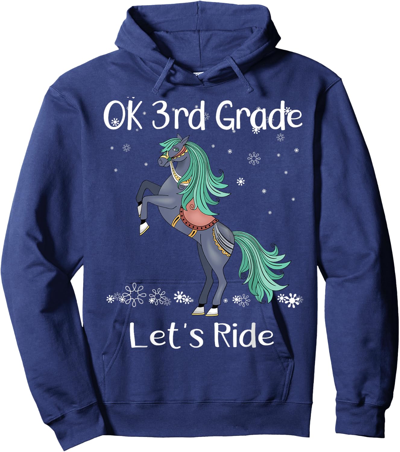 OK 3rd Third Grade Lets Ride Horse Back To School Girls Hoodie - Hoodie | Navy