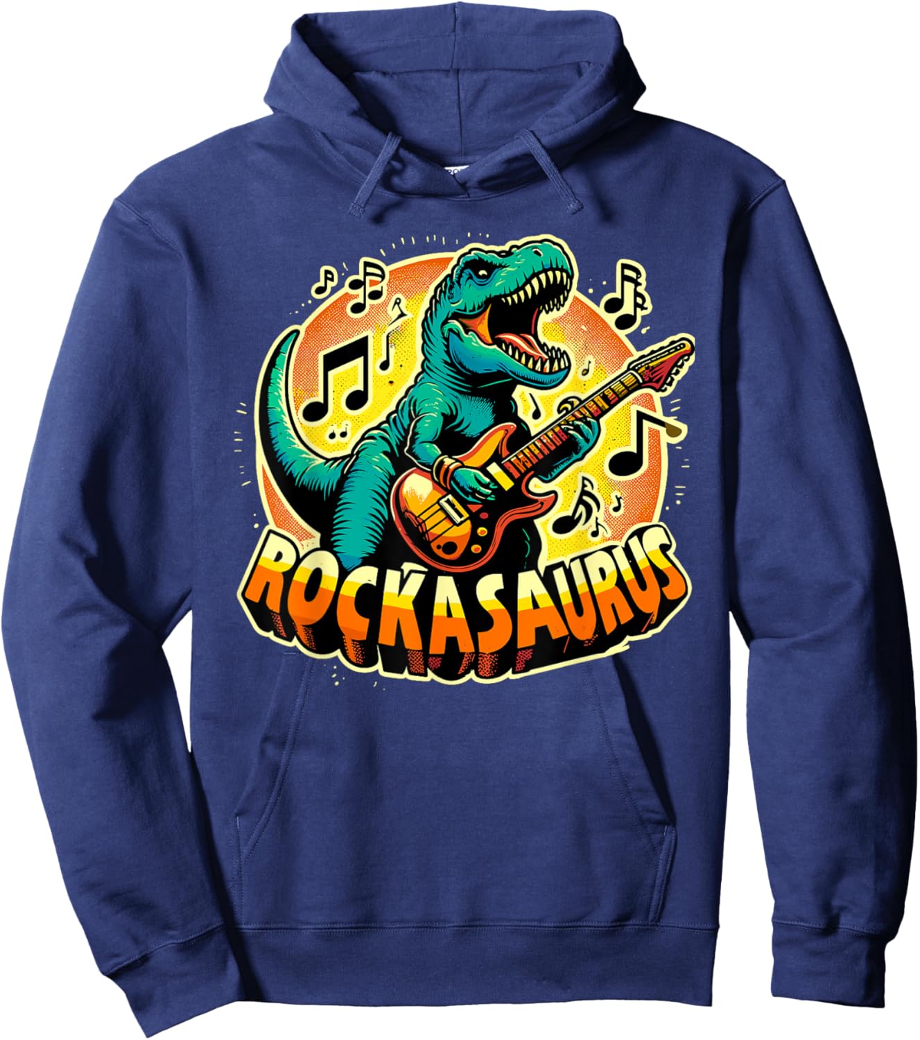 Rockasaurus Dinosaur Playing Guitar | Guitarist T-Rex Hoodie - Hoodie | Navy