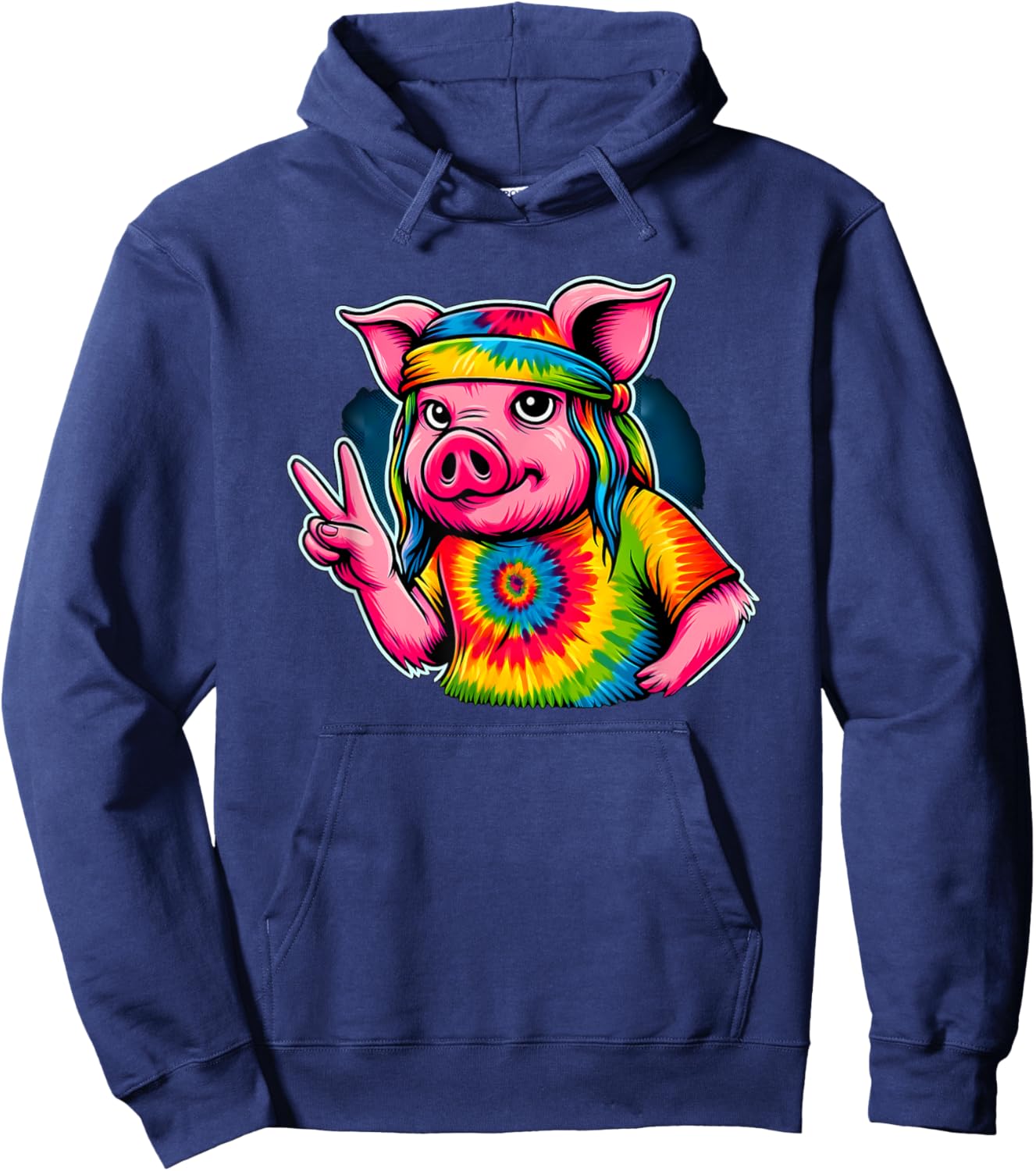 Peace Sign Tie Dye Pig Hoodie - Hoodie | Navy