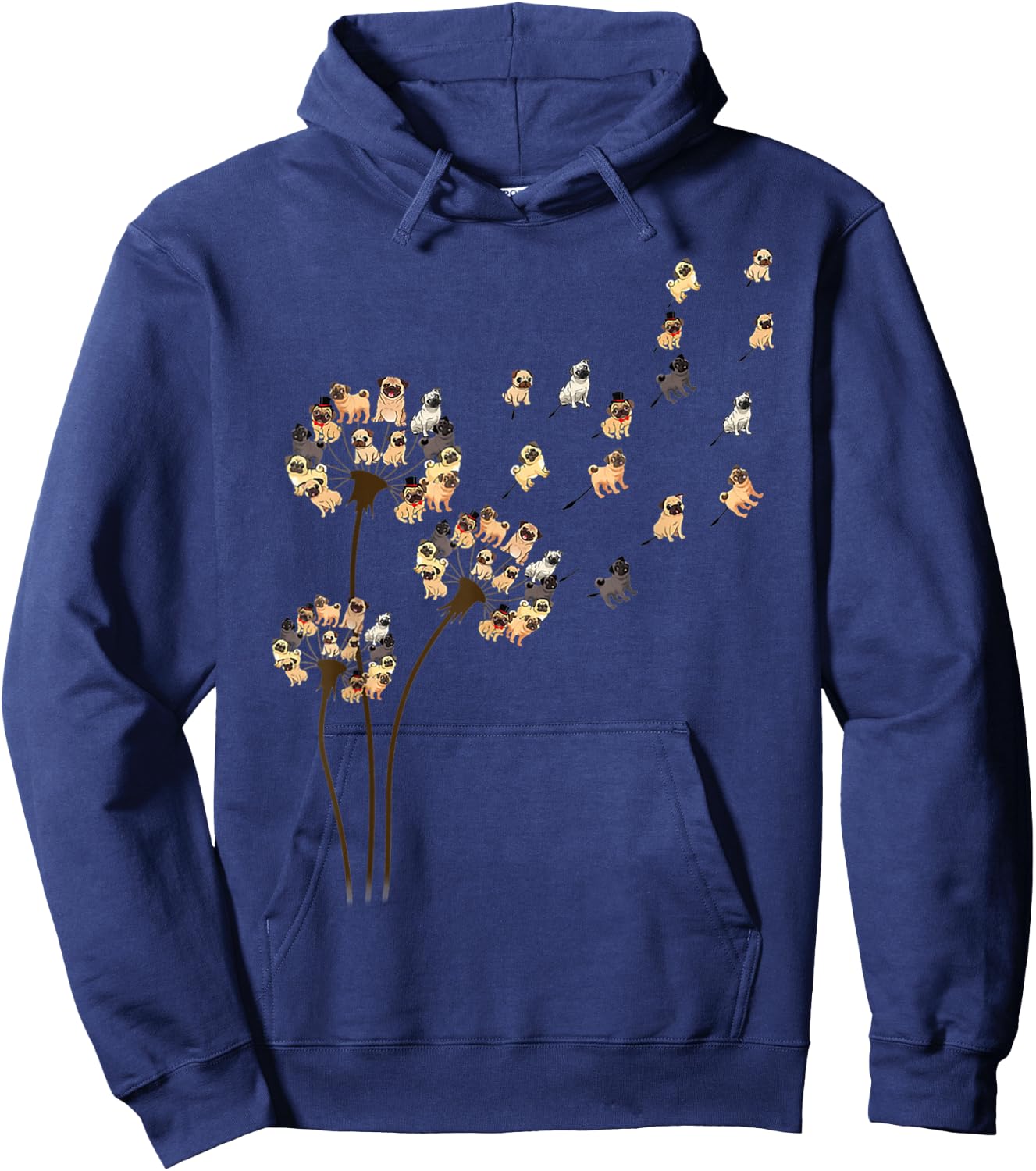 Flower Pug Dog Dandelion Funny Animals Lover Hoodie - Hoodie | Navy