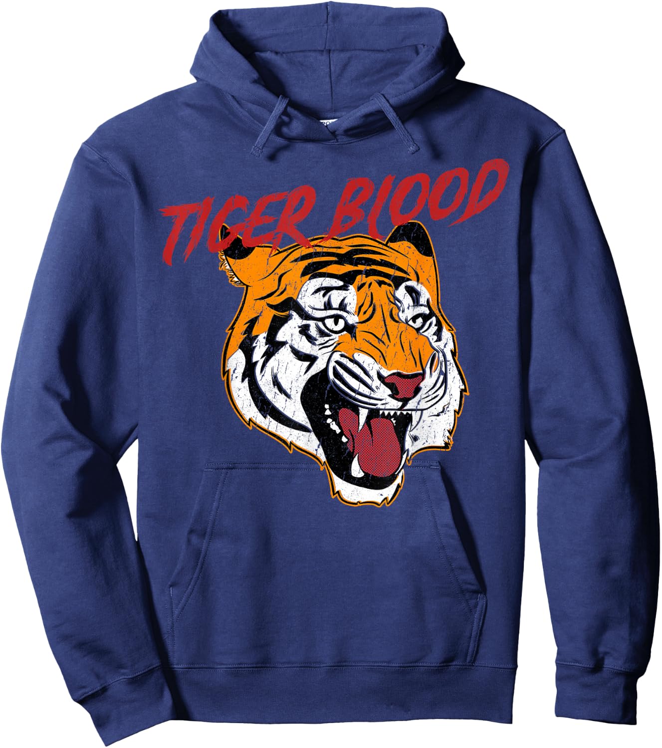 Tiger Blood Distressed Roaring Tiger Graphic Hoodie - Hoodie | Navy