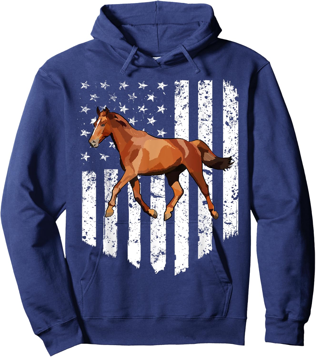 White American Flag Brown Horse 4th Of July Farm Animal Kids Men Hoodie - Hoodie | Navy