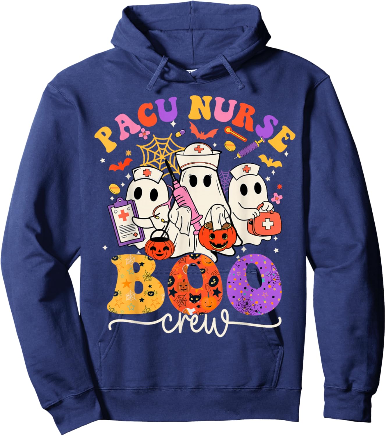 PACU Boo Crew Costume Funny Nurse Ghost Halloween Hoodie - Hoodie | Navy