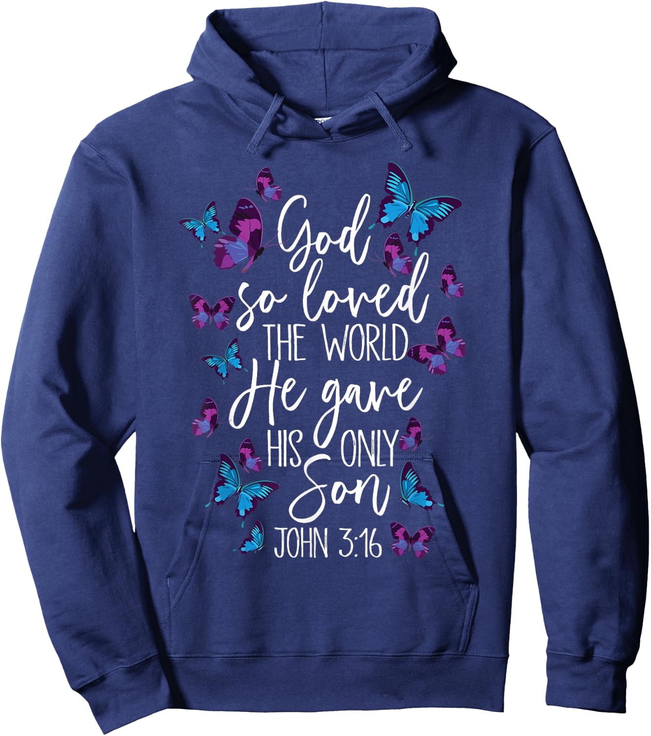 Christian Bible Verse God Gave His Son John 5:13 Butterfly Hoodie - Hoodie | Navy