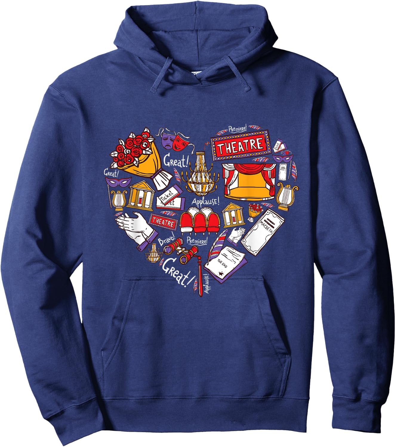 Theatre heart love actor actress gift women kids Hoodie - Hoodie | Navy