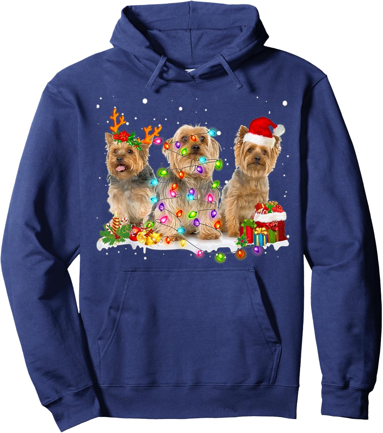 Three Silky Terrier Xmas Silky Terrier-Snow-Christmas Lover Hoodie - Hoodie | Navy