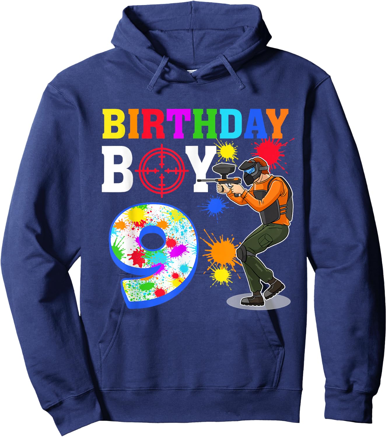 9 Year Old Paintball Boy 9th Birthday Party Hoodie - Hoodie | Navy