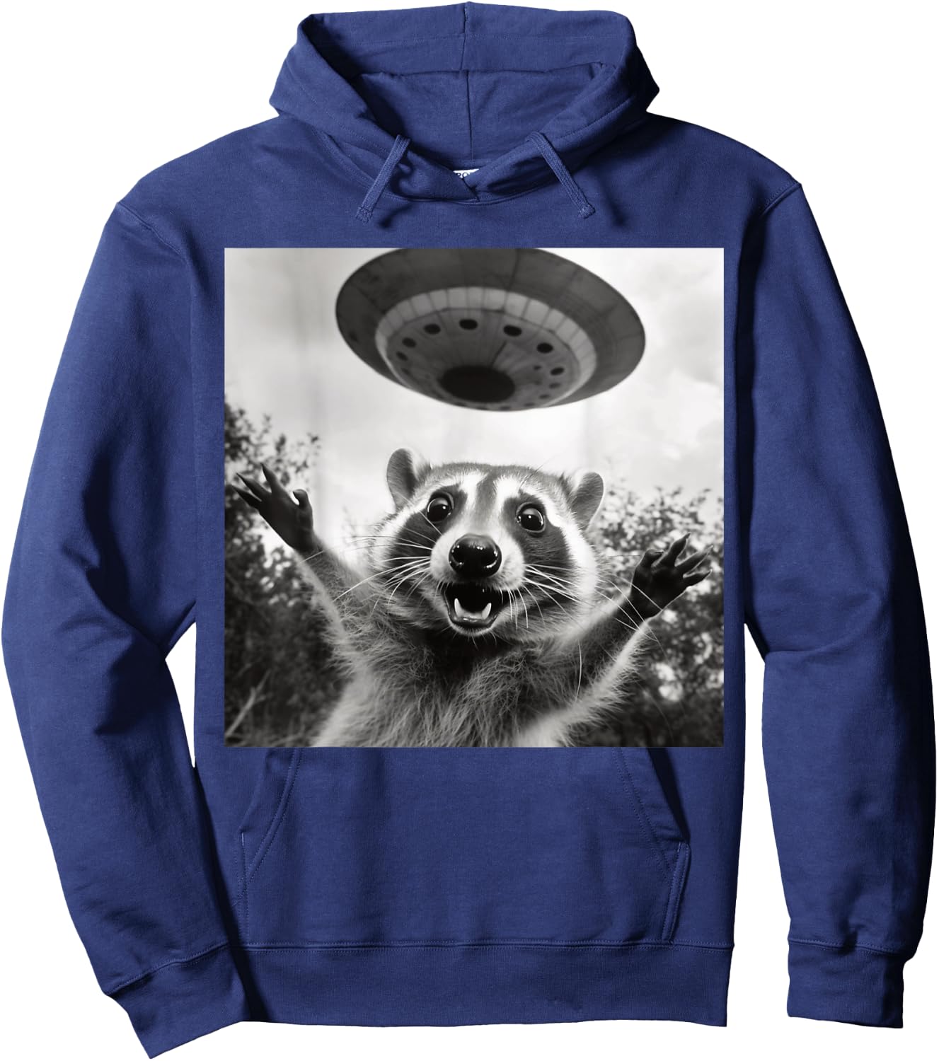 Funny Raccoon UFO Alien Selfie Photo Of Raccoon With UFO Hoodie - Hoodie | Navy