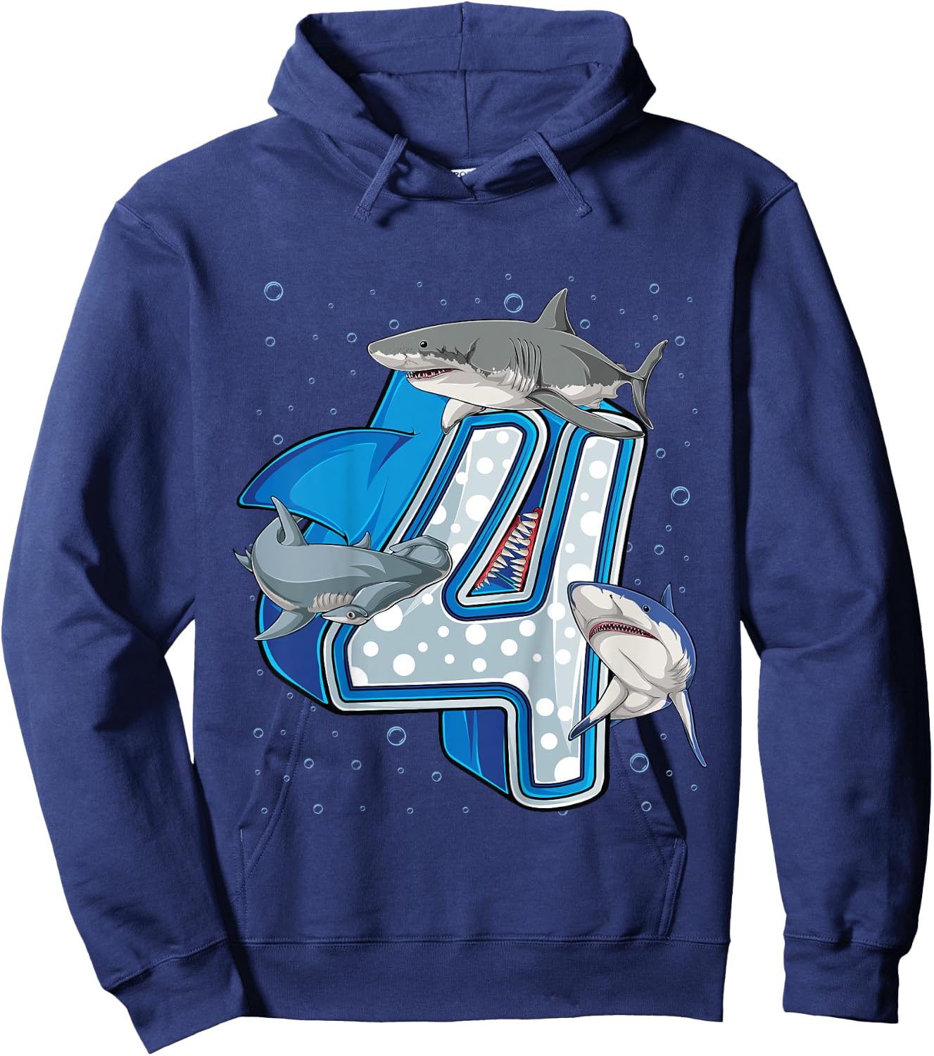 4th Birthday Boys Shark 4 years Old Ocean Shark B-day Hoodie - Hoodie | Navy