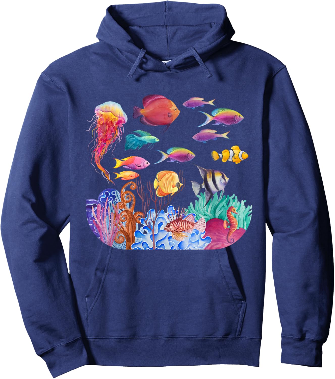 Ocean Scene - Watercolor Sea Life Hoodie - Hoodie | Navy