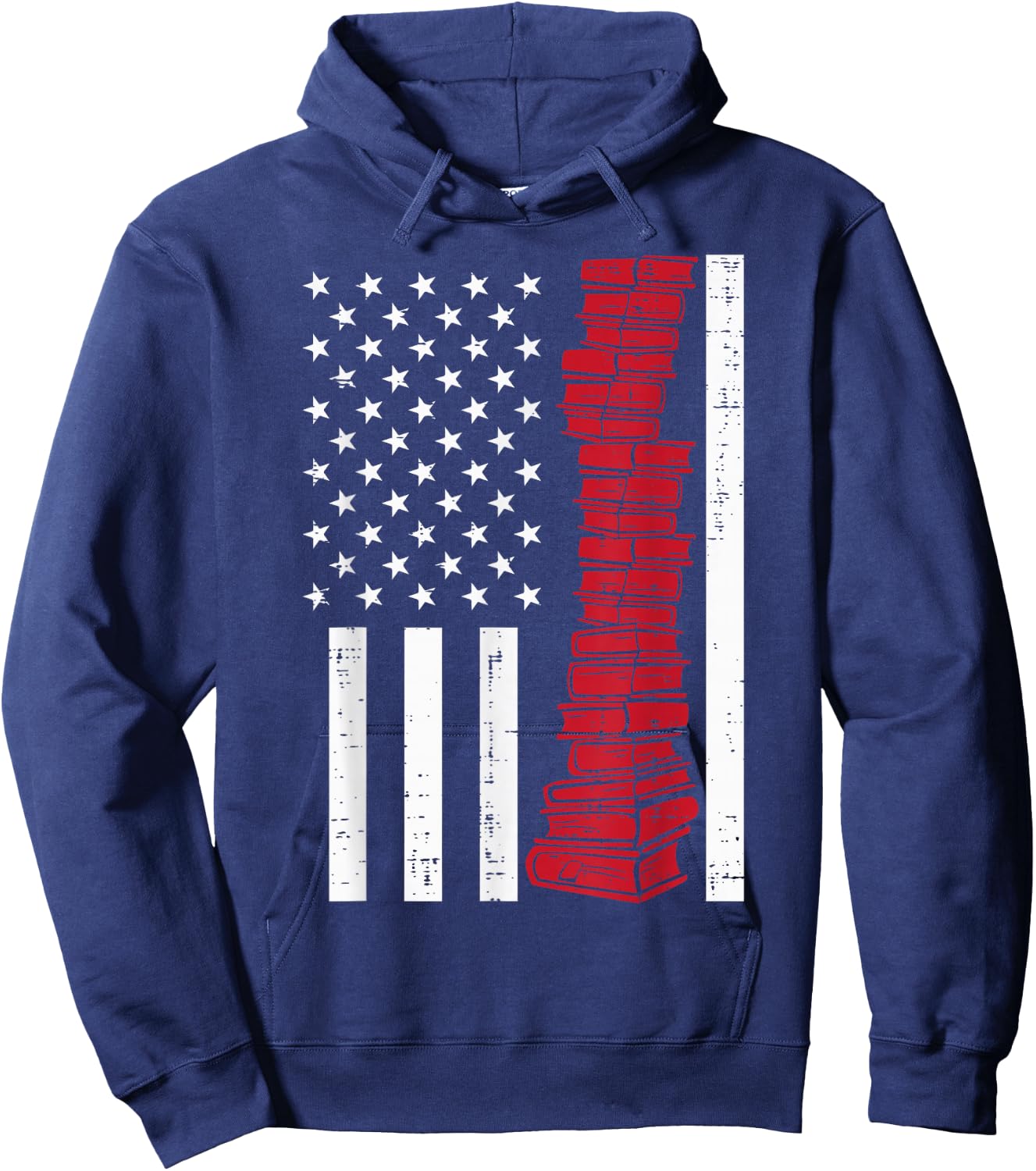 America Flag Read Book Reading Librarian Men Women Kids Hoodie - Hoodie | Navy