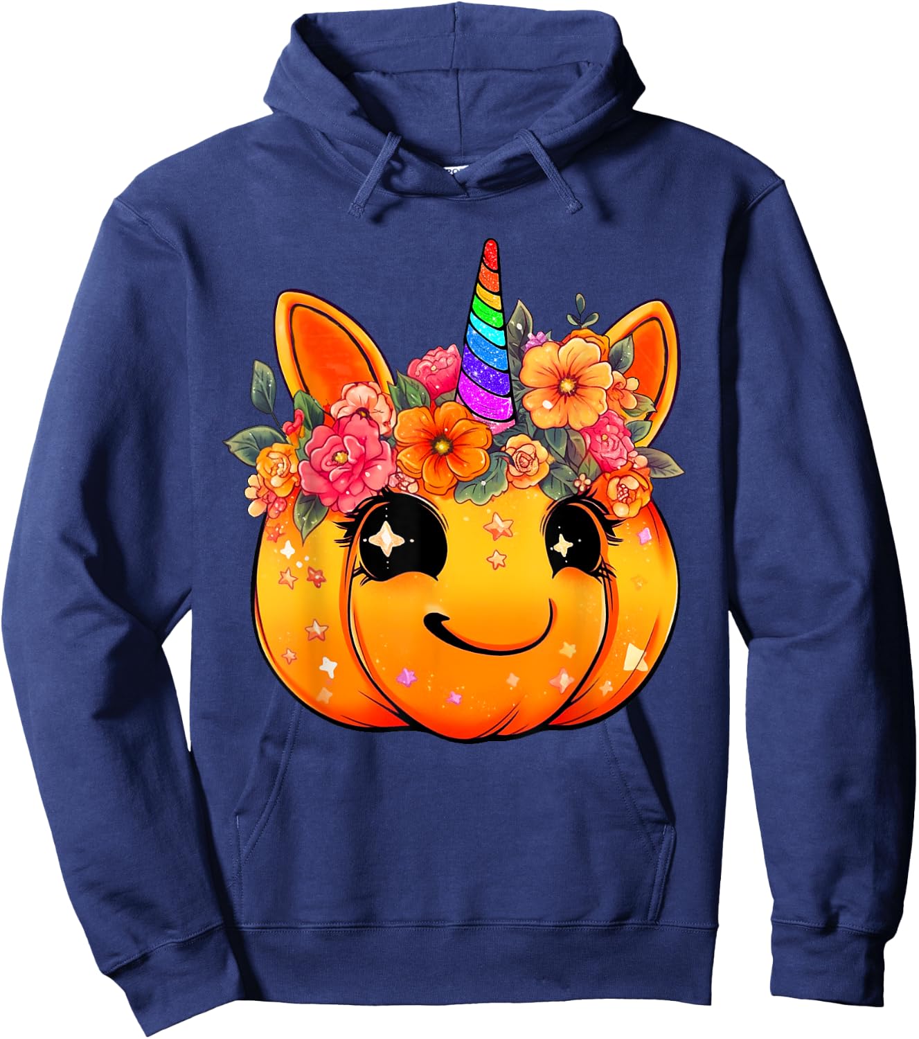 Cute Unicorn Pumpkin Halloween Thanksgiving Fall Autumn Girl Hoodie - Hoodie | Navy