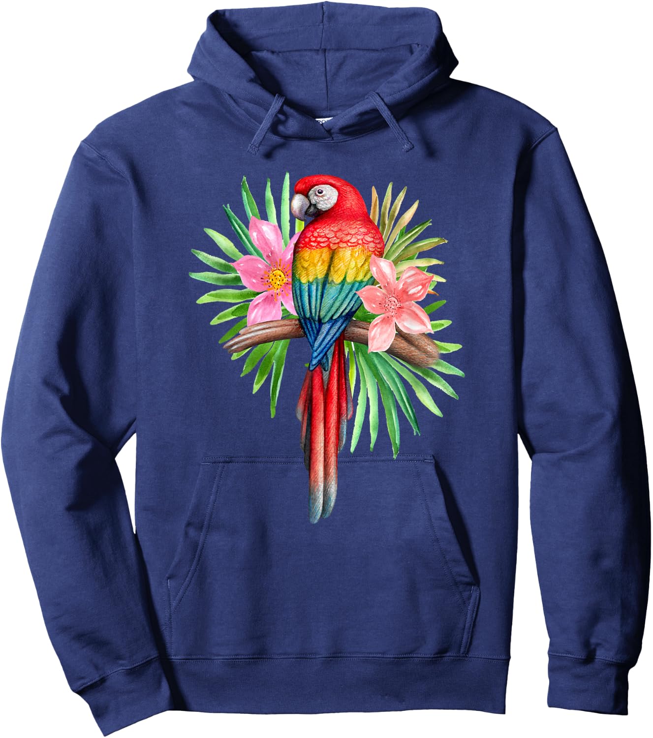 Parrot In Tropical Flowers Summer Beach Tiki Party Luau Hoodie - Hoodie | Navy