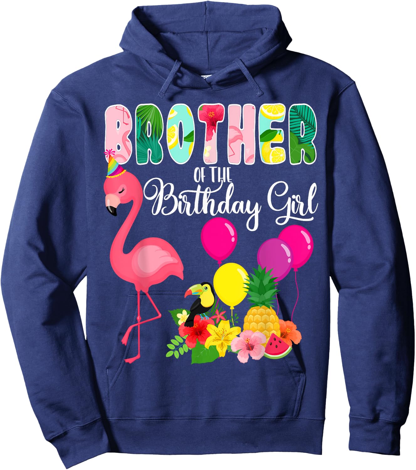 Flamingo Birthday Brother Of The Birthday Girl Flamingo Bday Hoodie - Hoodie | Navy