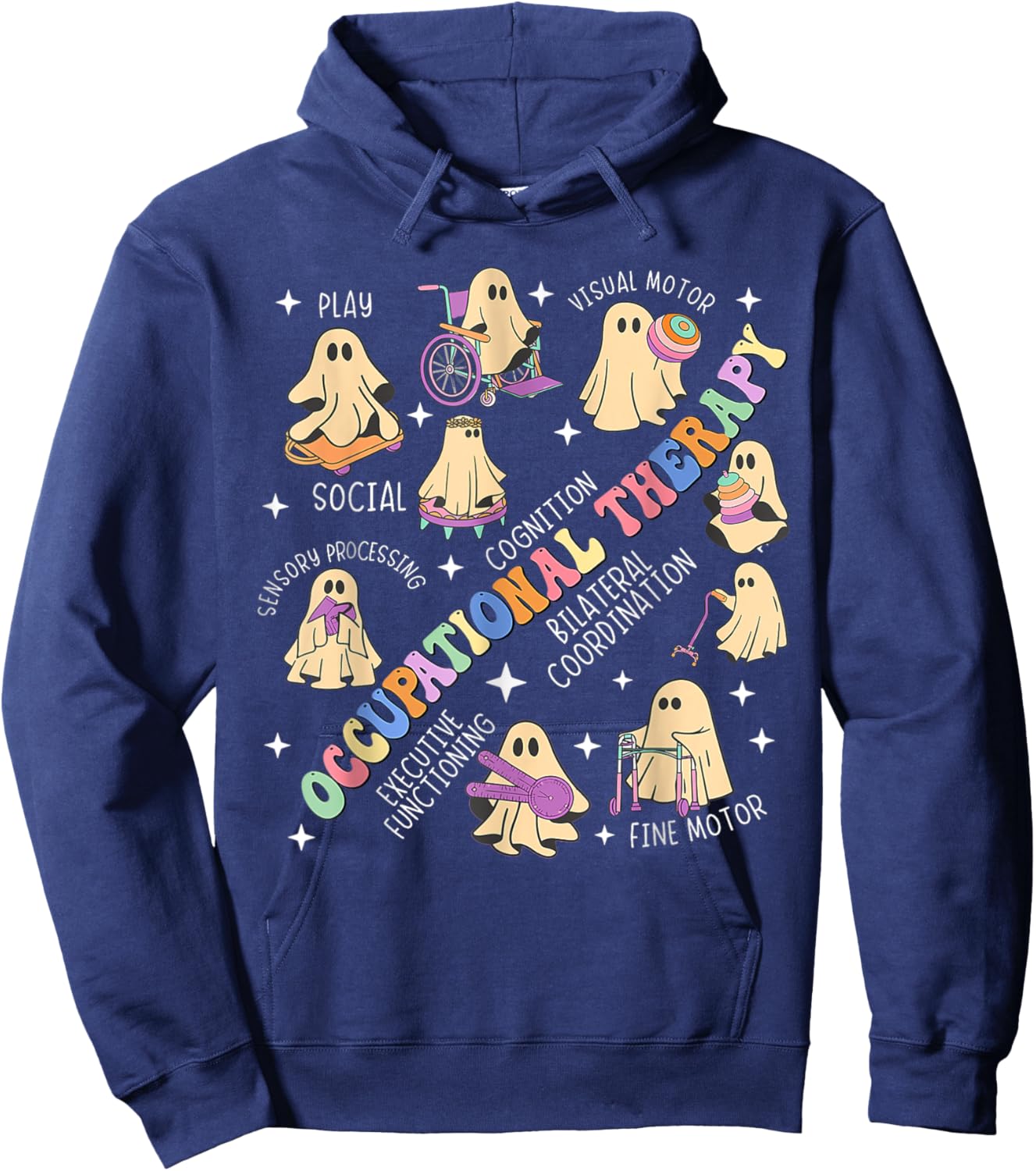 OT Occupational Therapy Therapist Halloween Spooky OTA Ghost Hoodie - Hoodie | Navy