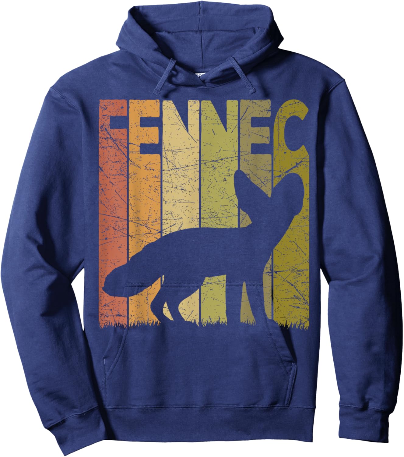 Fennec Vintage Fennec Fox Retro Designs -Adults Black Small Retro Graphic Short Sleeve Hoodie - Hoodie | Navy