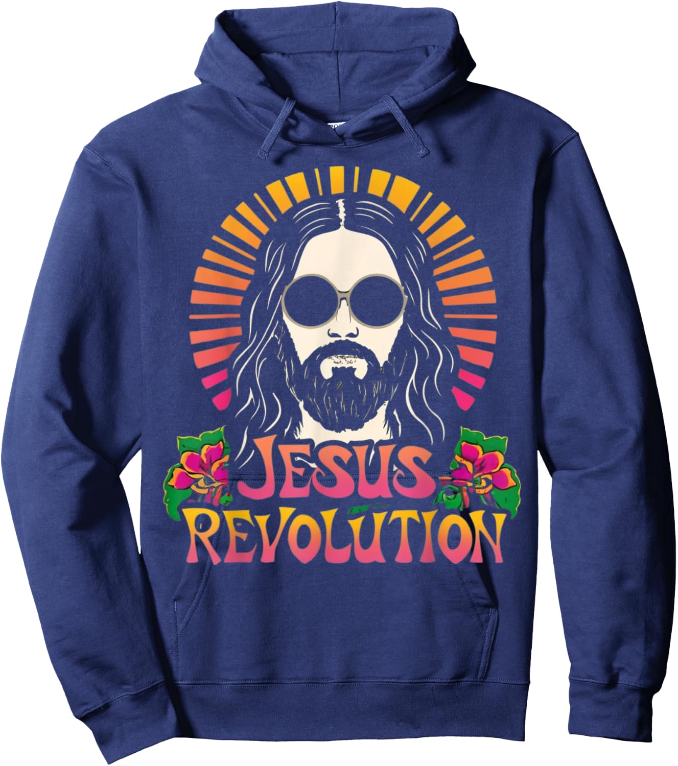 Jesus Revolution Christian Faith Retro Groovy Hippie Flower Hoodie - Hoodie | Navy