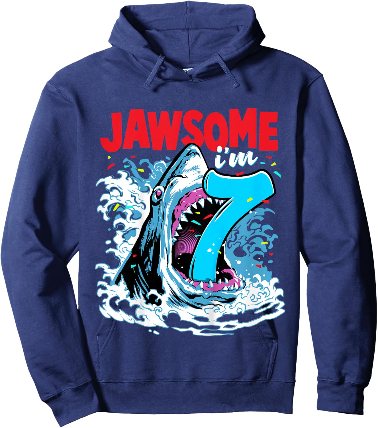 7th Birthday Shirt Shark Birthday Party Gifts for Kids 7 yr Hoodie - Hoodie | Navy
