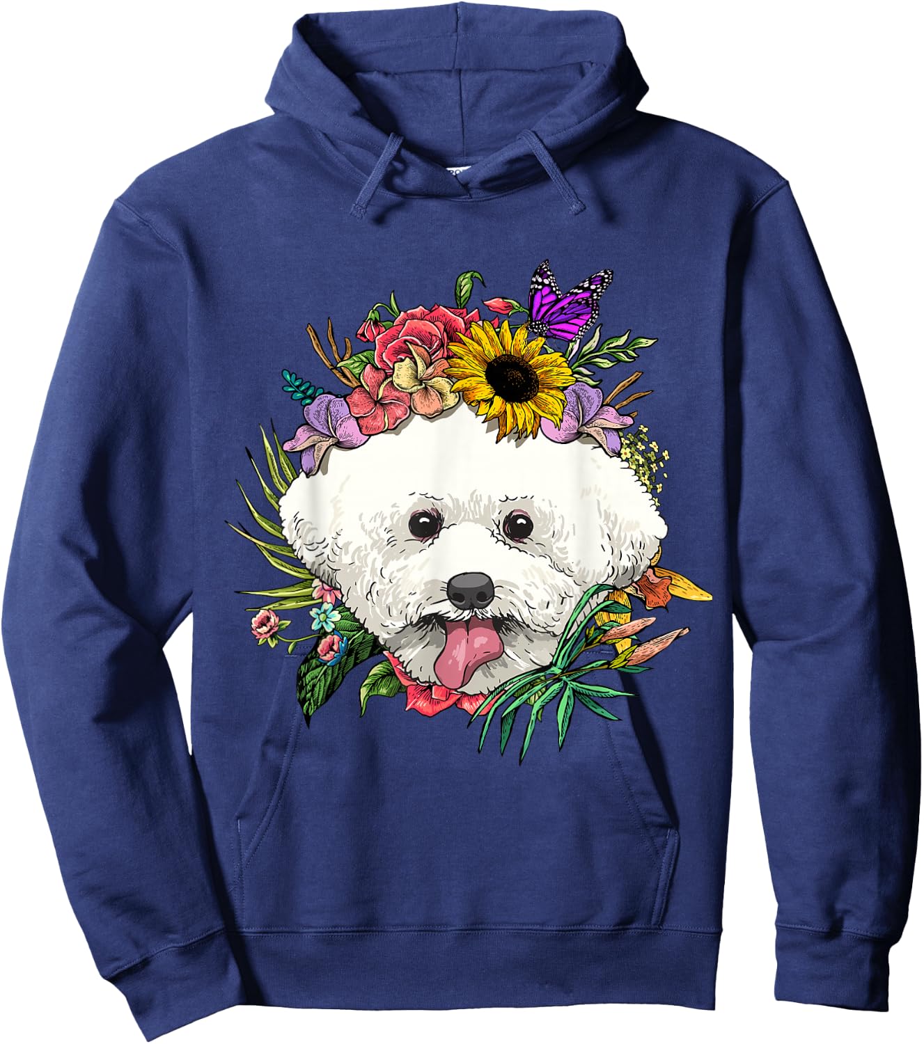 Floral Bichon Frise Dog Spring Nature Dog Lovers Hoodie - Hoodie | Navy