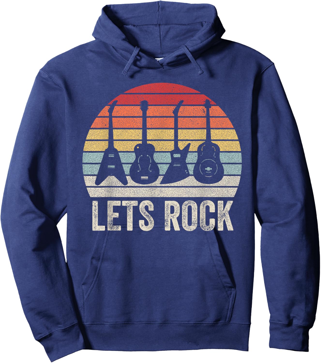Vintage Retro Lets Rock Rock and Roll Guitar Music Hoodie - Hoodie | Navy