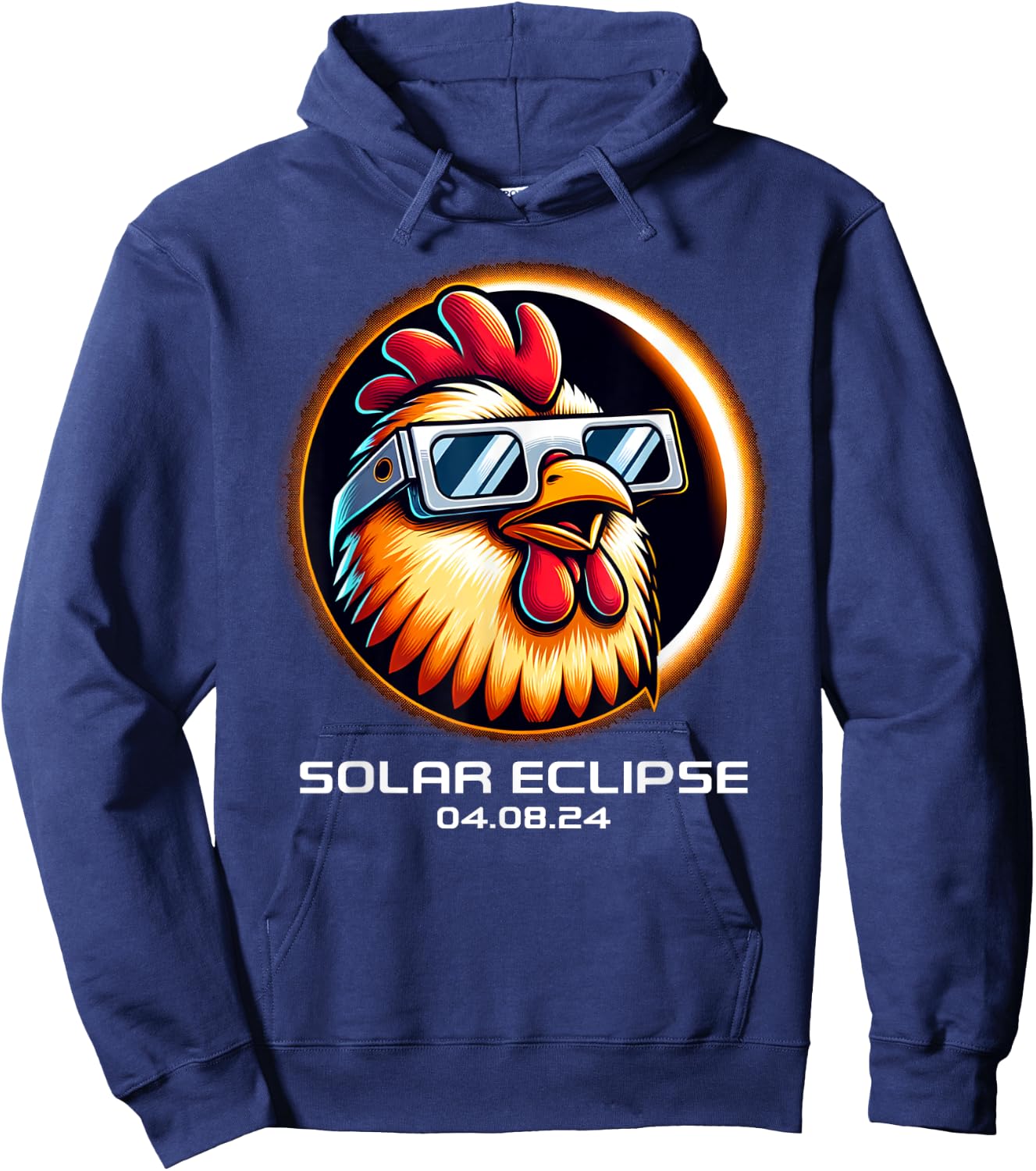 Total Solar Eclipse 2024 Chicken Totality Cute Matching Hoodie - Hoodie | Navy