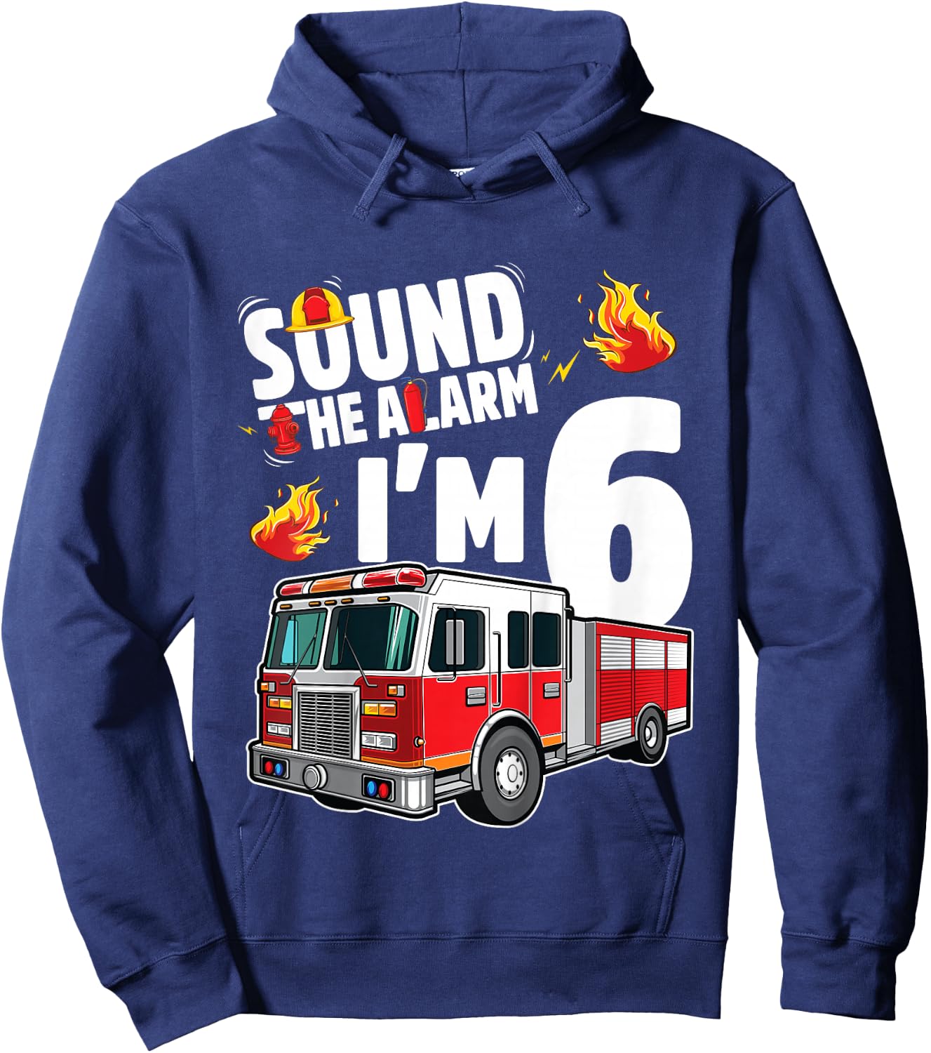 Fire Truck 6th Birthday Boy Firefighter 6 Year Old Hoodie - Hoodie | Navy