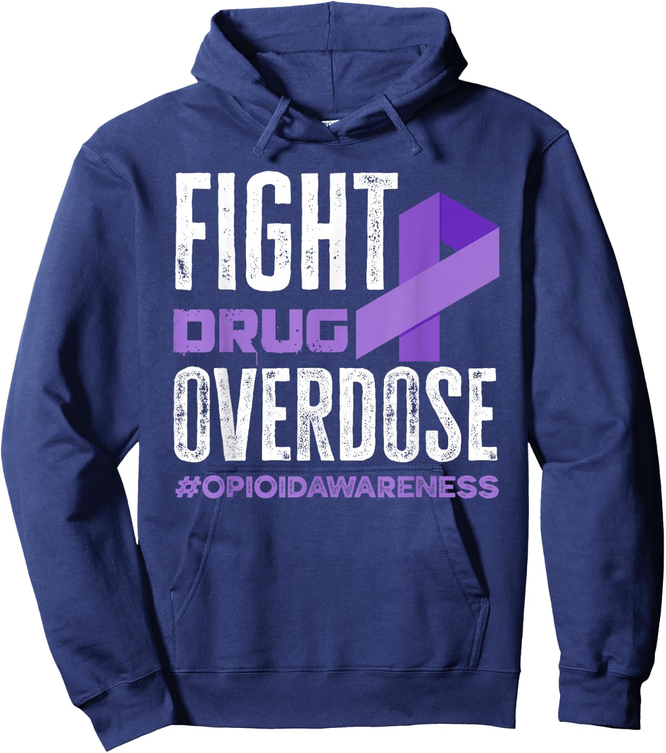 Fight Drug Overdose Pruple Ribbon Opioid Overdose Awareness Hoodie - Hoodie | Navy