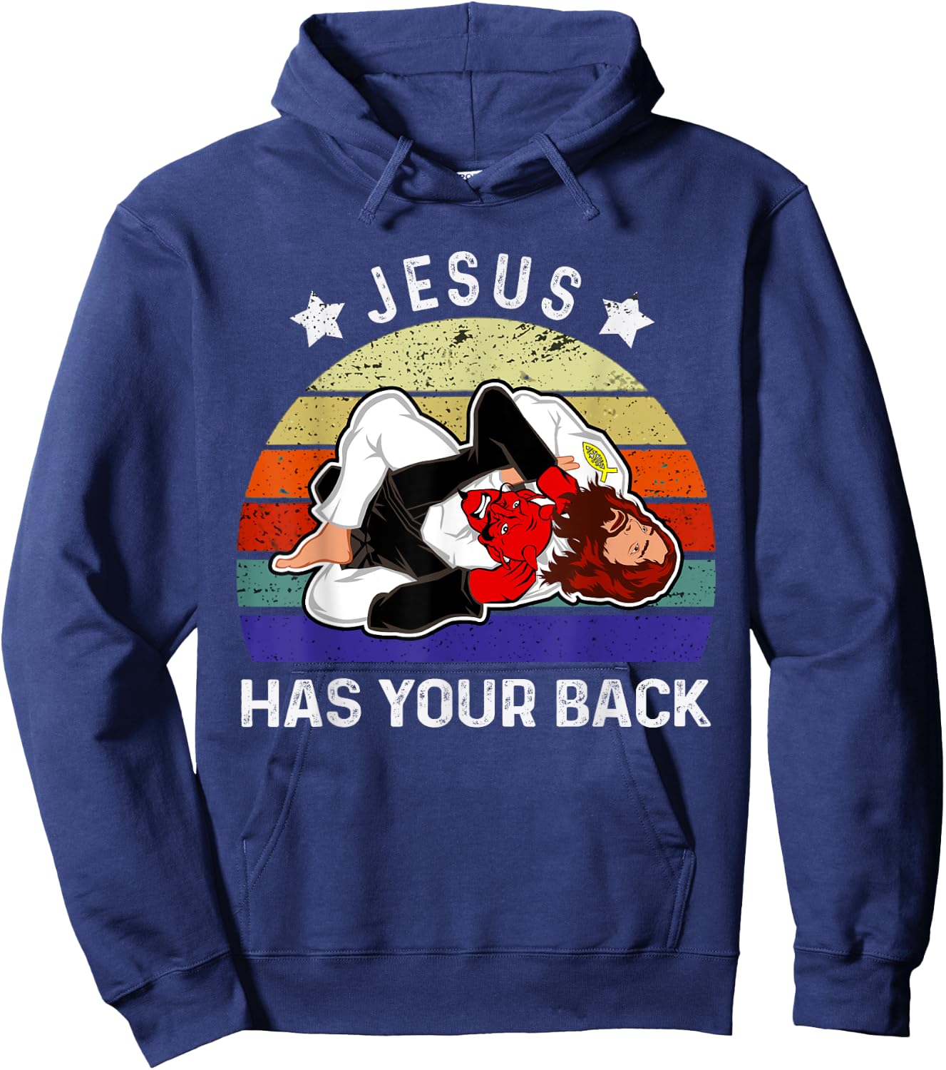 Brazilian Jiu Jitsu Jesus Jesus Has Your Back Hoodie - Hoodie | Navy