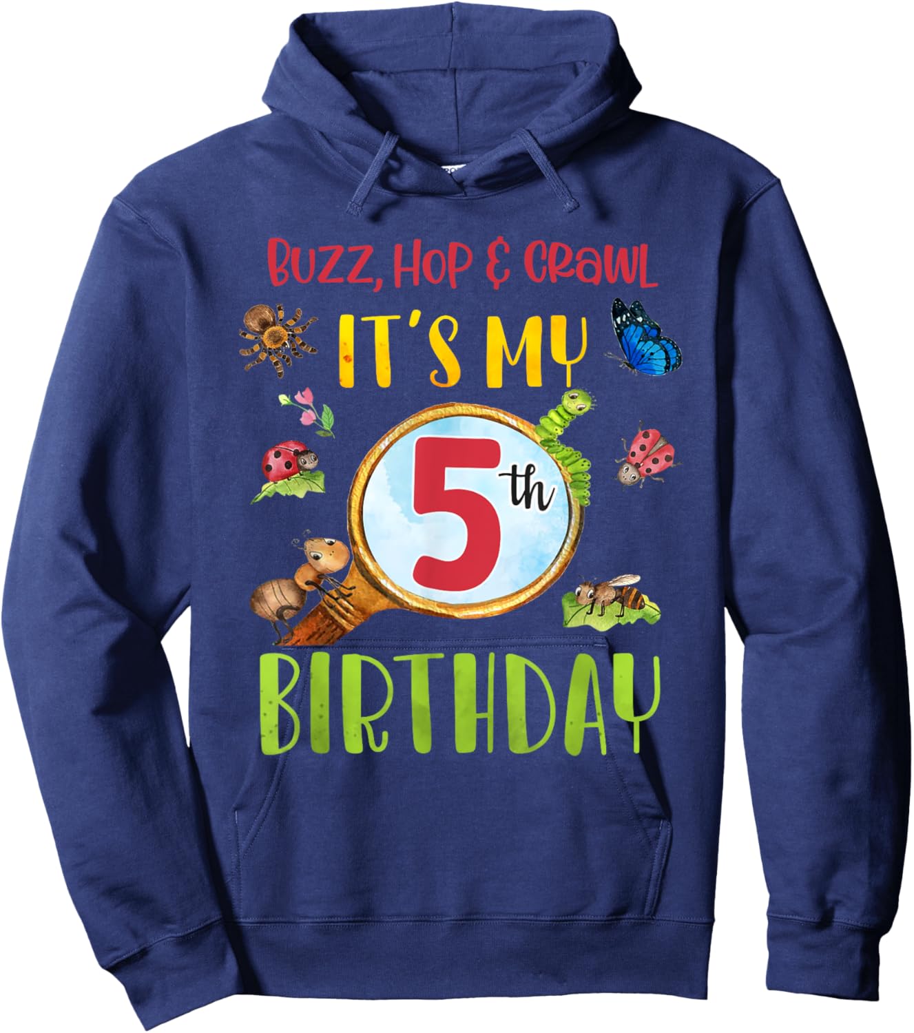 Buzz Hop & Crawl It's My 5th Birthday Bug Insects Themed Hoodie - Hoodie | Navy