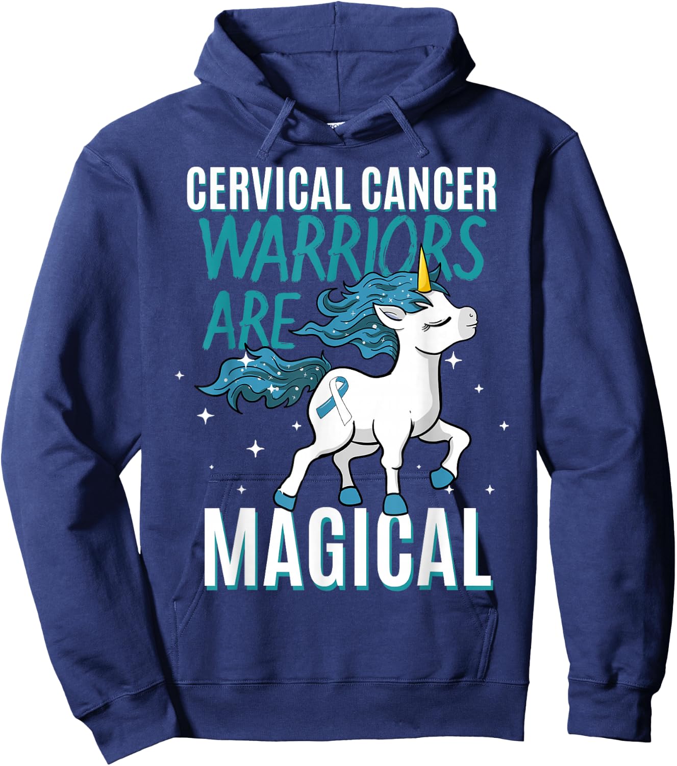 Cervical Cancer Warrior Magical Unicorn Teal Ribbon HPV Hoodie - Hoodie | Navy