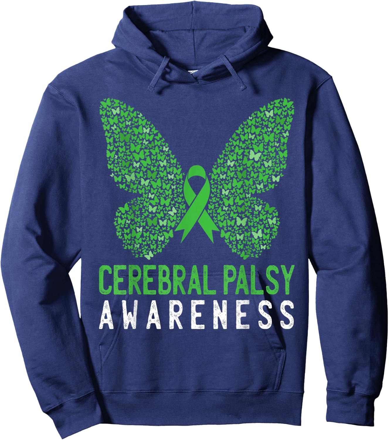 Butterfly Cerebral Palsy Awareness CP Green Ribbon Support Hoodie - Hoodie | Navy