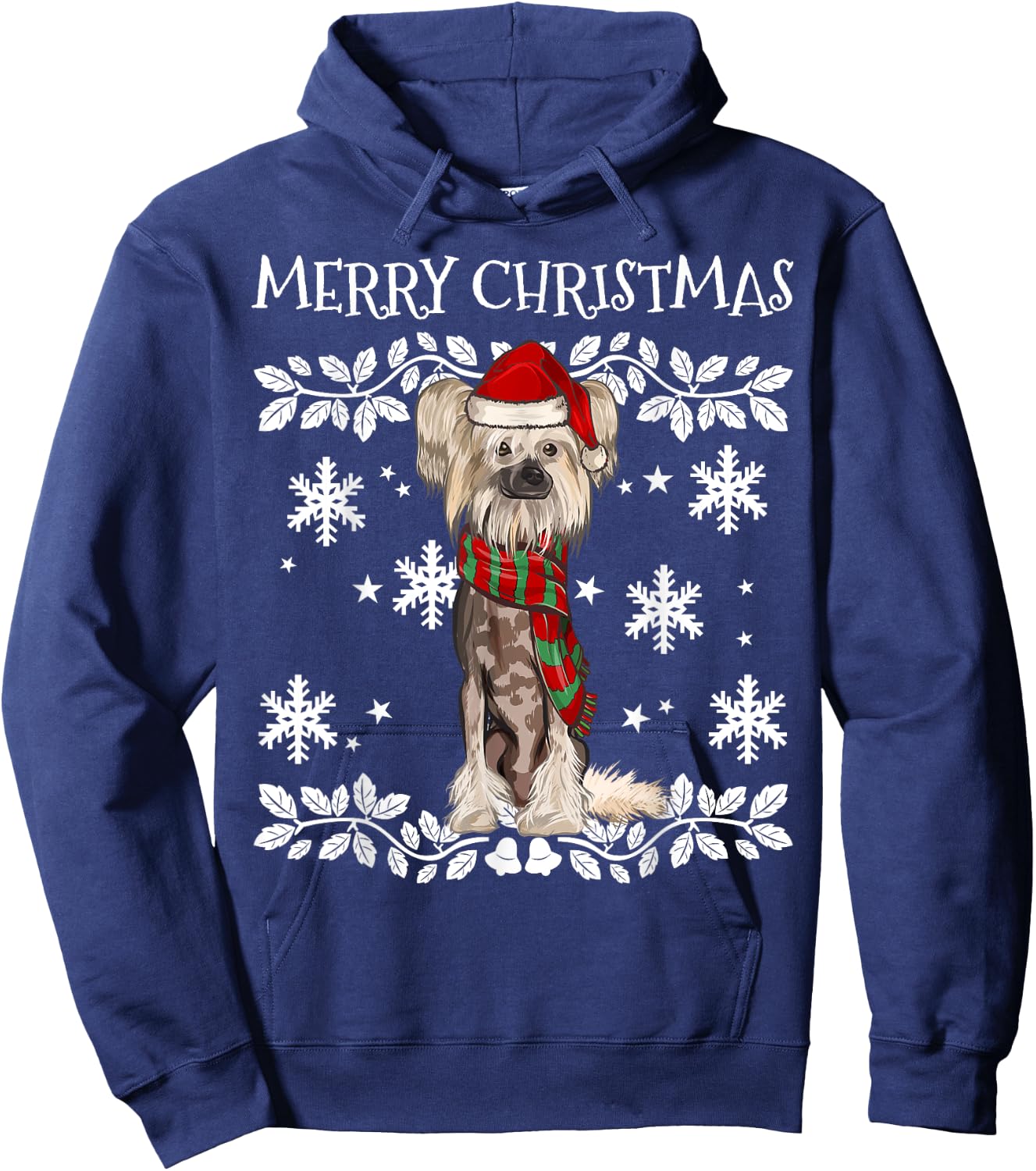 Merry Christmas Ornament Chinese Crested Xmas Santa Hoodie - Hoodie | Navy