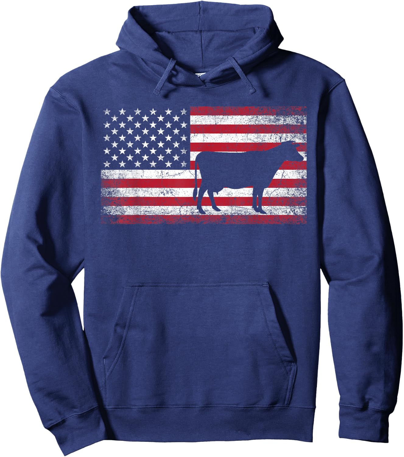 Cow Farm Farmer 4th of July American Flag Patriotic USA Hoodie - Hoodie | Navy